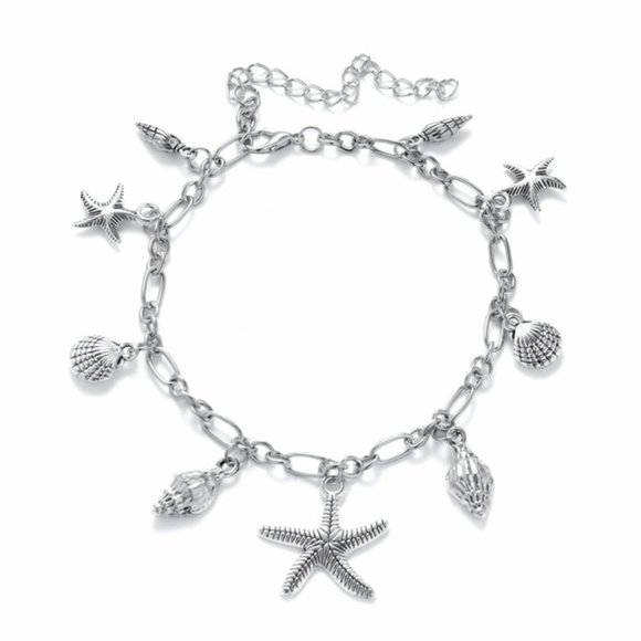 🔵Starfish Shell Silver Tone Chain Link Anklet - Picture 3 of 8